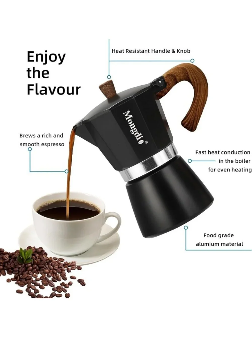 Stovetop Espresso Maker Moka Pot - 6 Cup Cuban Coffee Brewer, Italian Percolator
